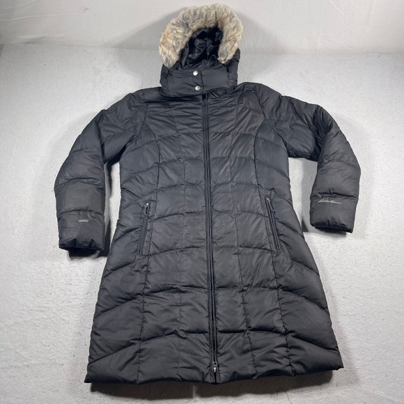Eddie Bauer EB650 Down Puffer Coat Longline Women Large Hooded Winter Outerwear - Picture 1 of 13